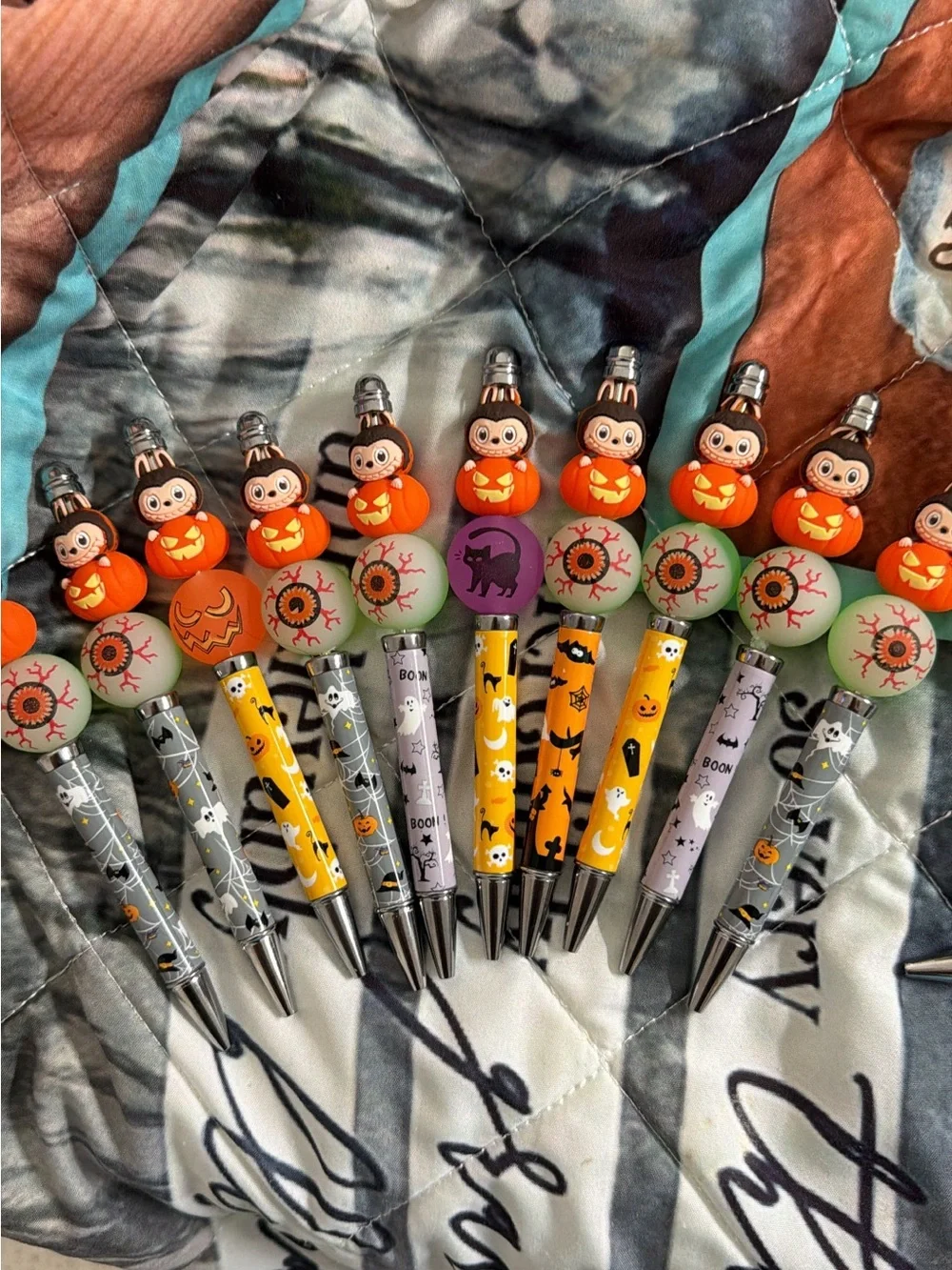 Halloween Kids Beaded Ballpoint Pen - Orange, Green, Purple